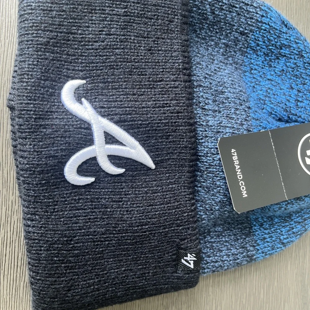 Atlanta Braves 47 Striped Winter Beanie MLB Hat Cap Blue‎ Navy NWT